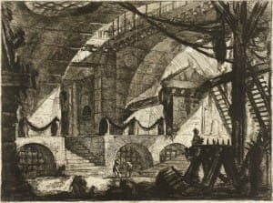 [Giovanni Battista] Piranesi, long before M.C. Escher picked up a   pencil, joined his contemporaries in contemplating Gothic ruins, and haunted geometries began to emerge, as in "The Sawhorse," 1761.